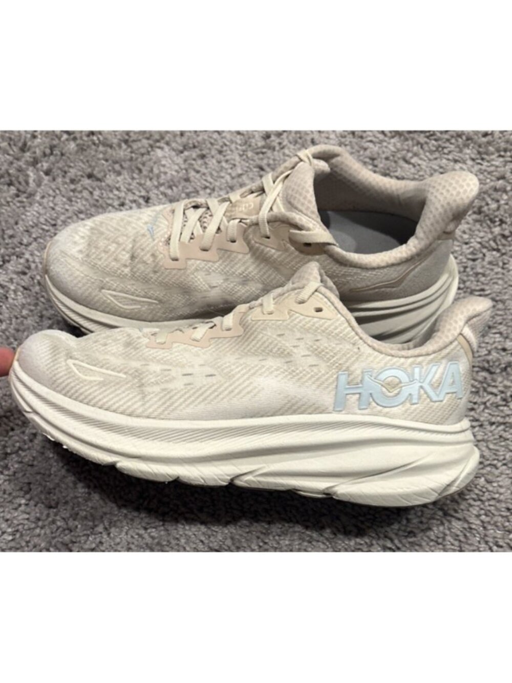 Hoka One One Clifton 9 Shoes Womens 7.5 Beige Running Sneakers Road 1127896 SSEG